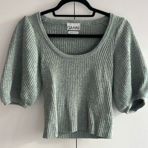 Ganni Puff Sleeve Linen/Cotton Sweater